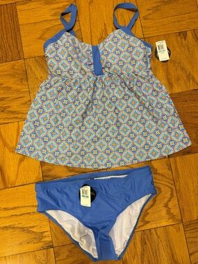 Athena Blue Multicolor Patterned Women's Tankini Set Size 16 NWT